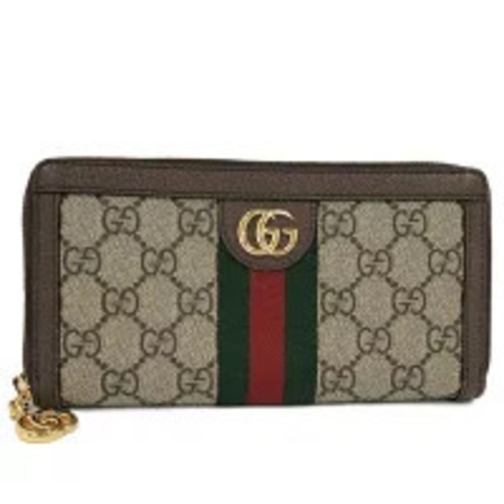 Gucci Round Zip Long Wallet Ophidia GG Supreme Beige Cream Brown